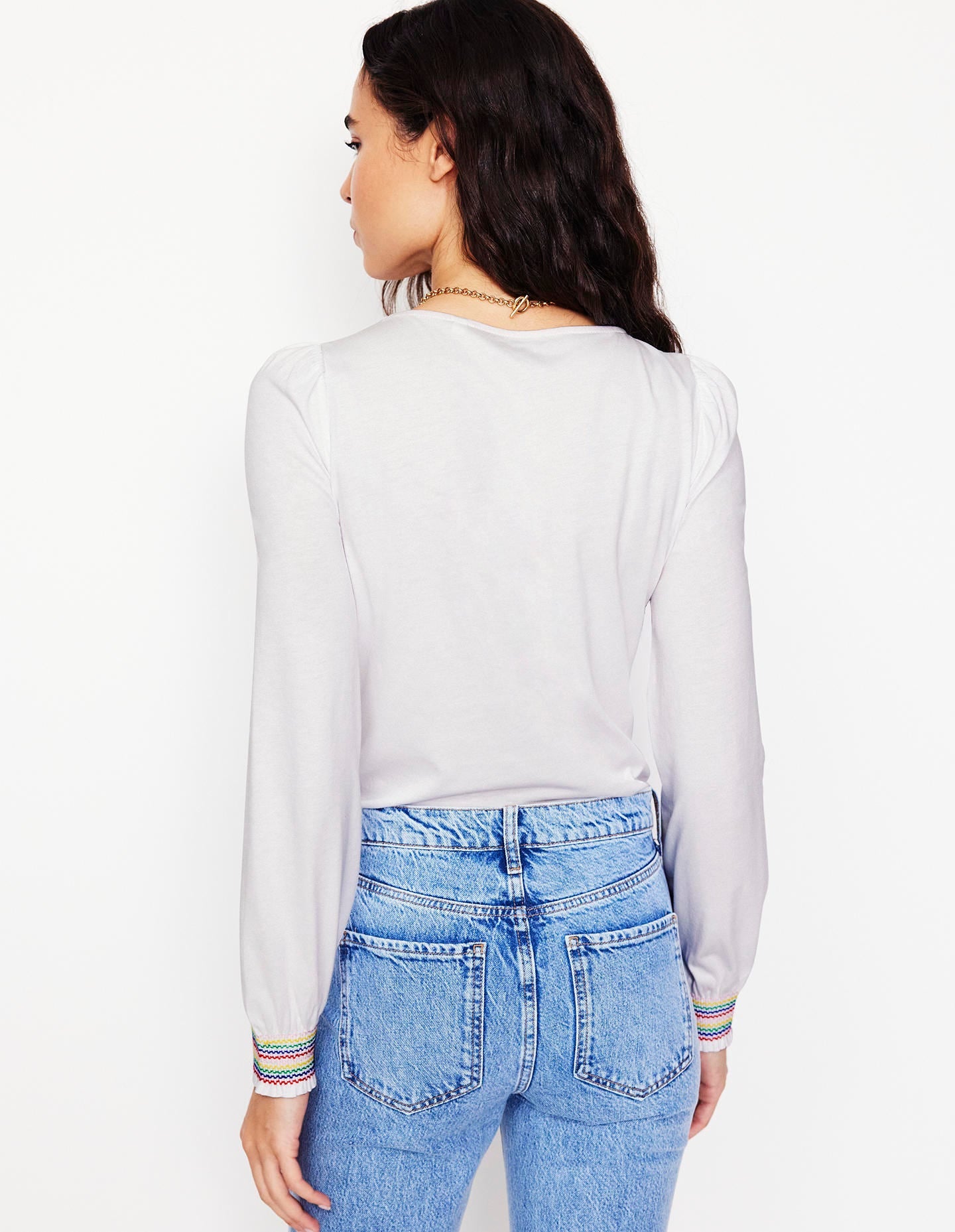 Smocked Cuff Supersoft Top-White - Image 3