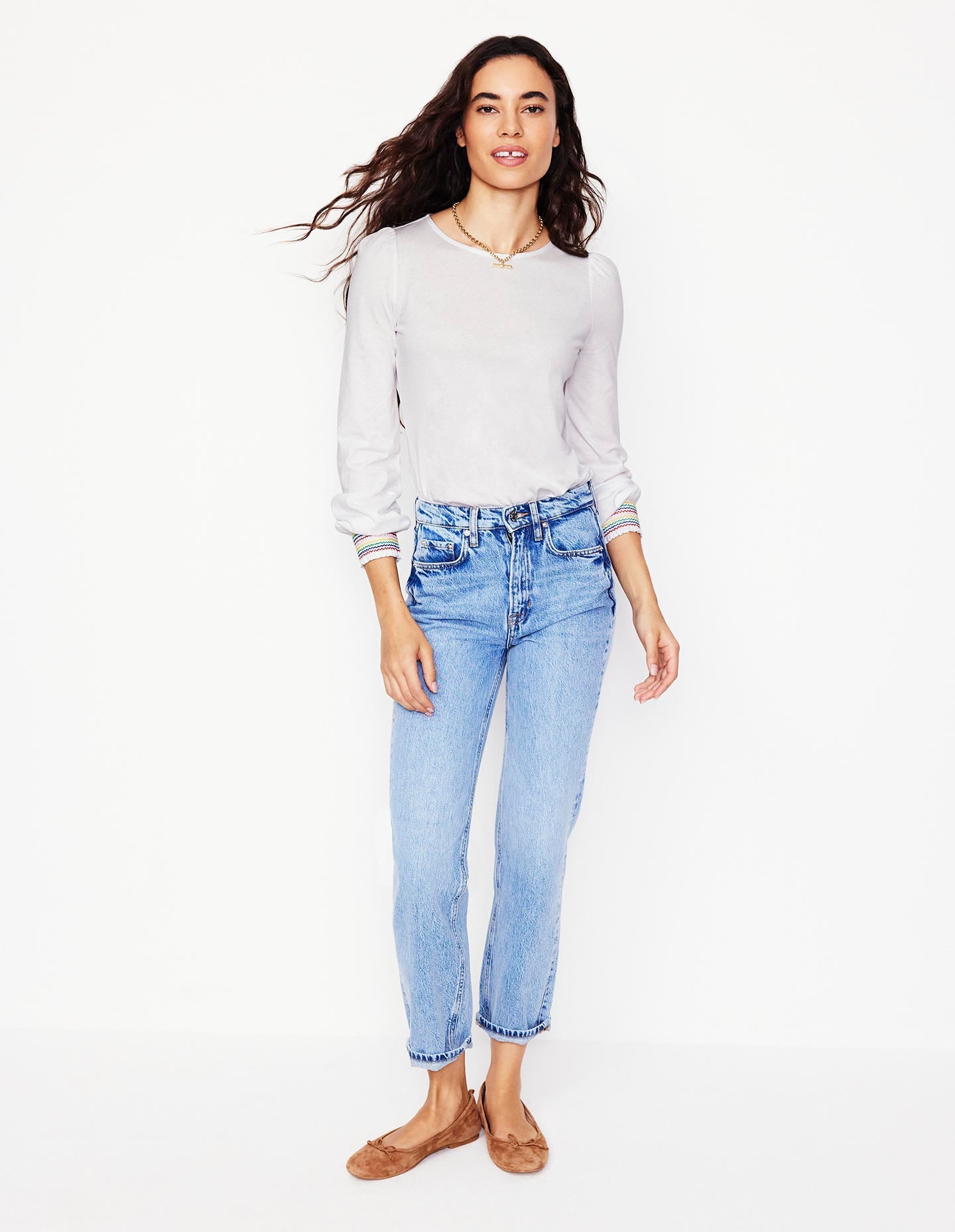 Smocked Cuff Supersoft Top-White - Image 4