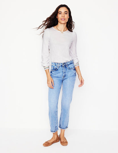 Smocked Cuff Supersoft Top-White-4