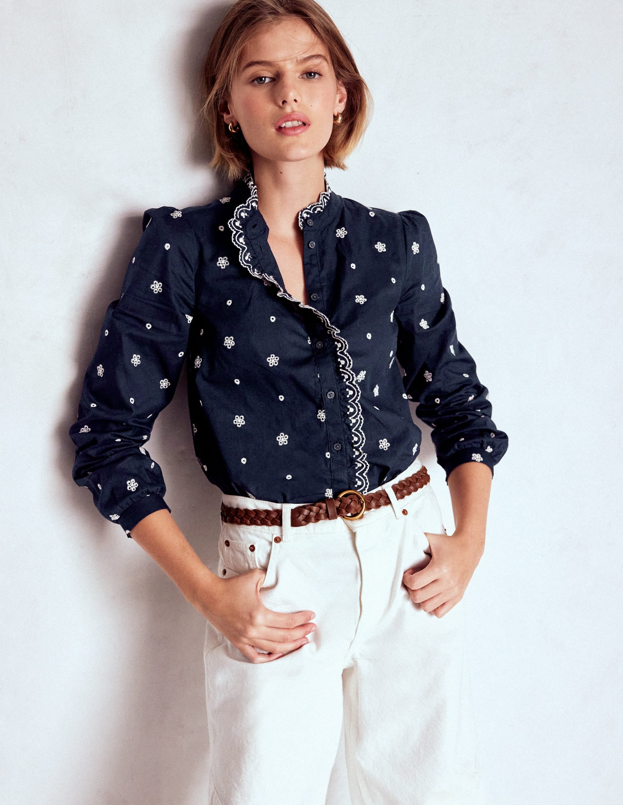 Helena Cotton Top-Navy, White Embroidery - Image 4