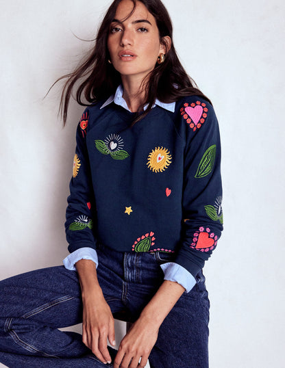 Rosa Embroidered Sweatshirt-Navy, Multi Embroidery-1