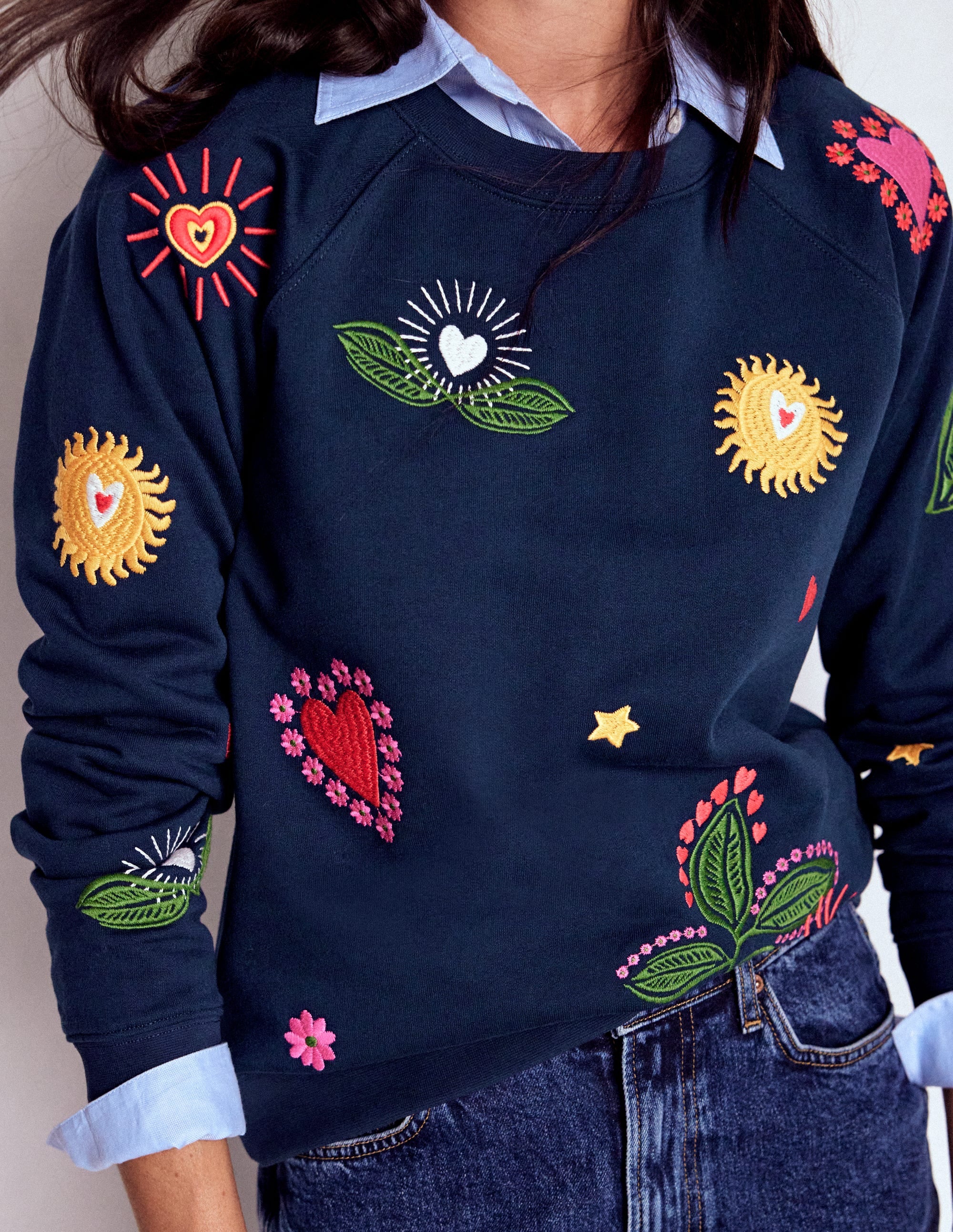 Rosa Embroidered Sweatshirt-Navy, Multi Embroidery - Image 2