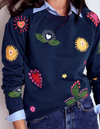 Rosa Embroidered Sweatshirt-Navy, Multi Embroidery-2