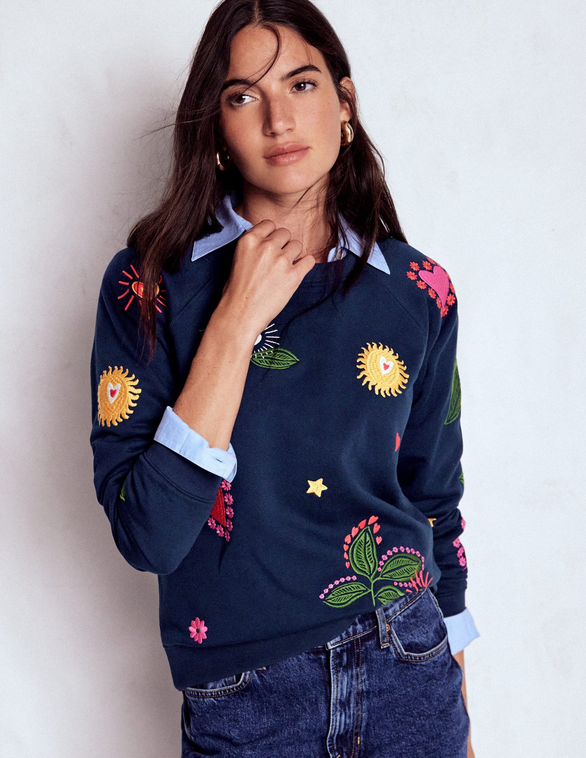 Rosa Embroidered Sweatshirt-Navy, Multi Embroidery-4
