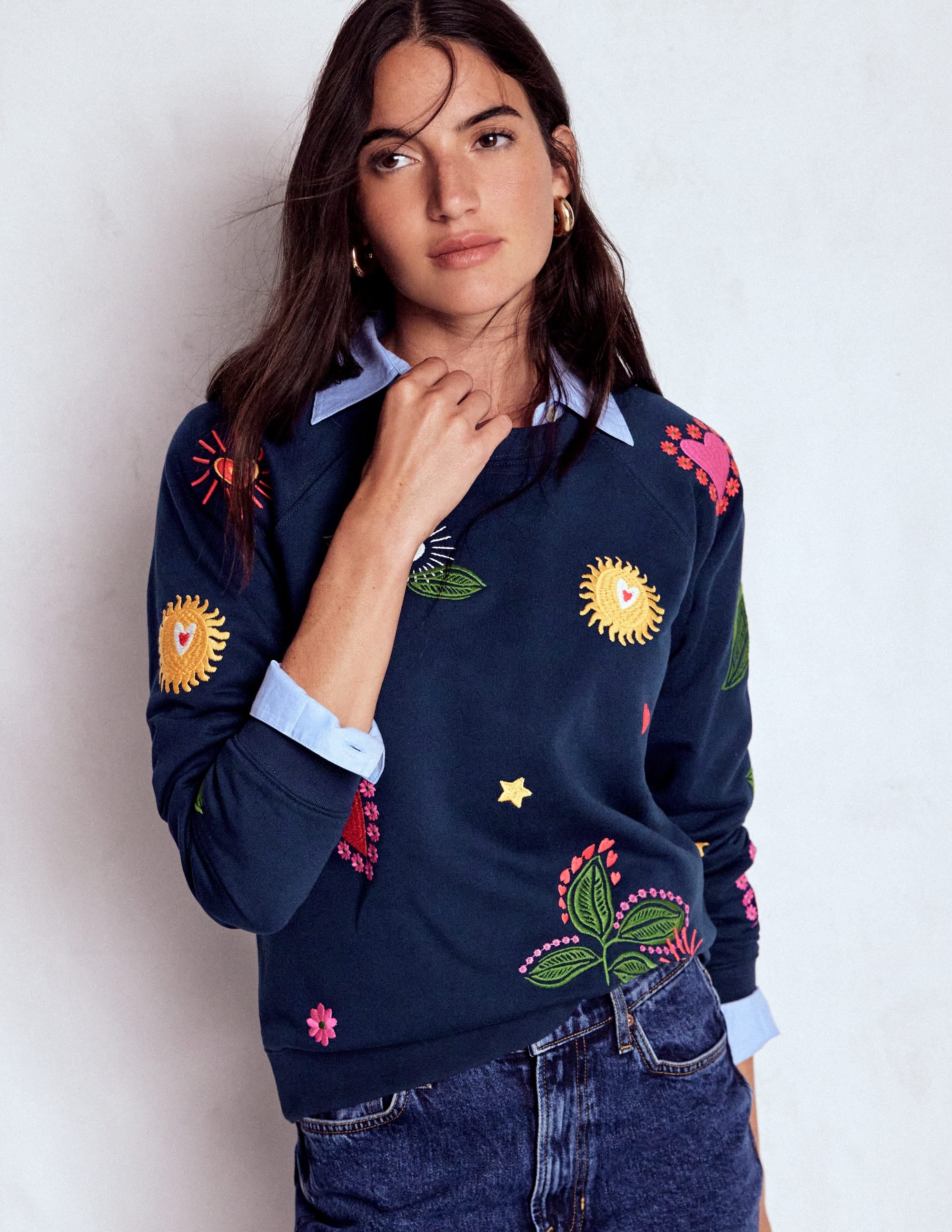 Rosa Embroidered Sweatshirt-Navy, Multi Embroidery - Image 4