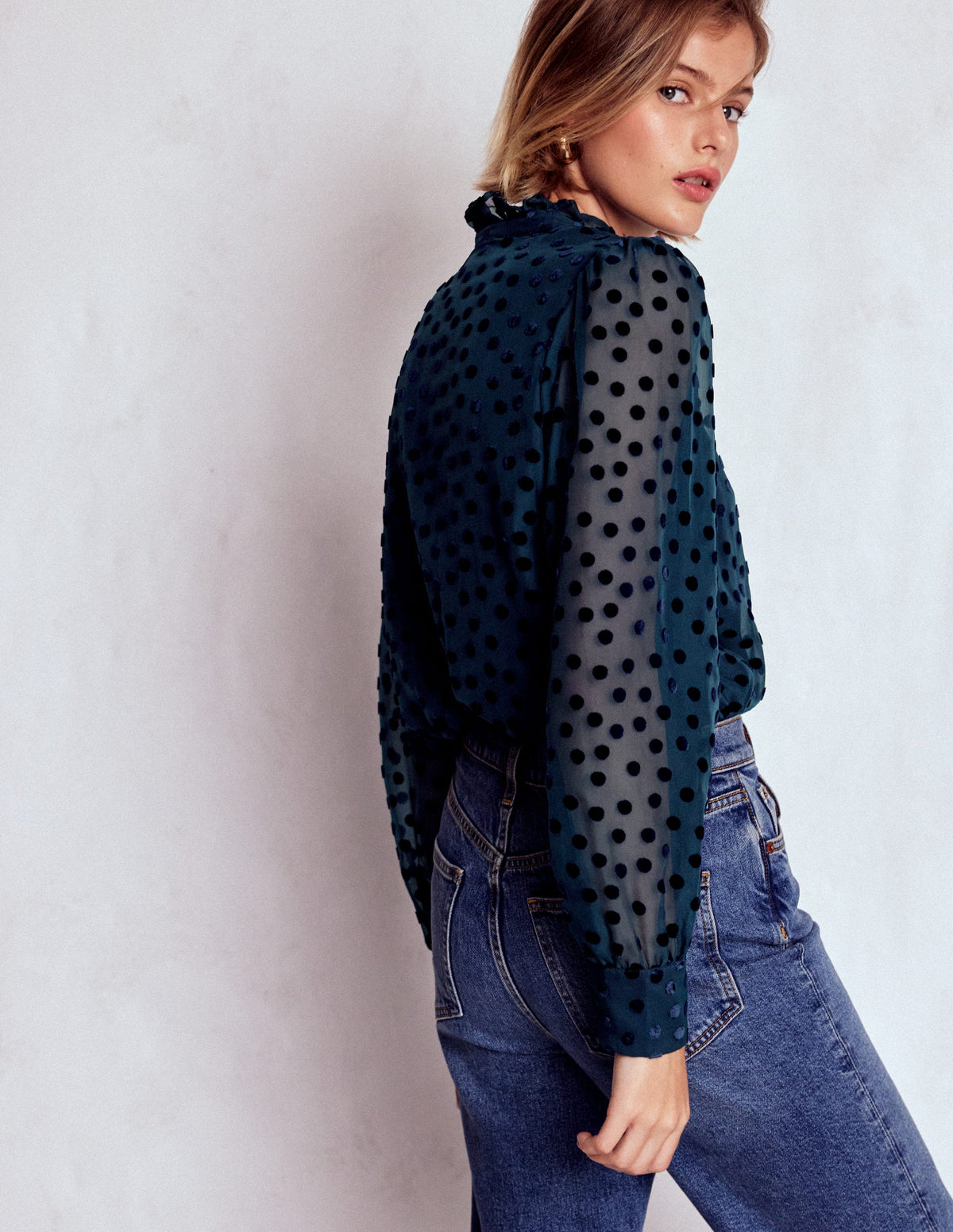Sasha Devore Velvet Top-Navy Spot - Image 3