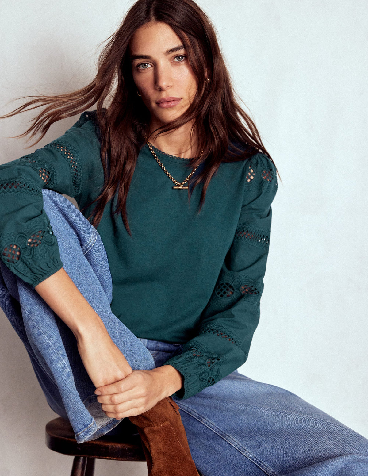 Millie Lace Mix Top-Midnight Teal - Image 1