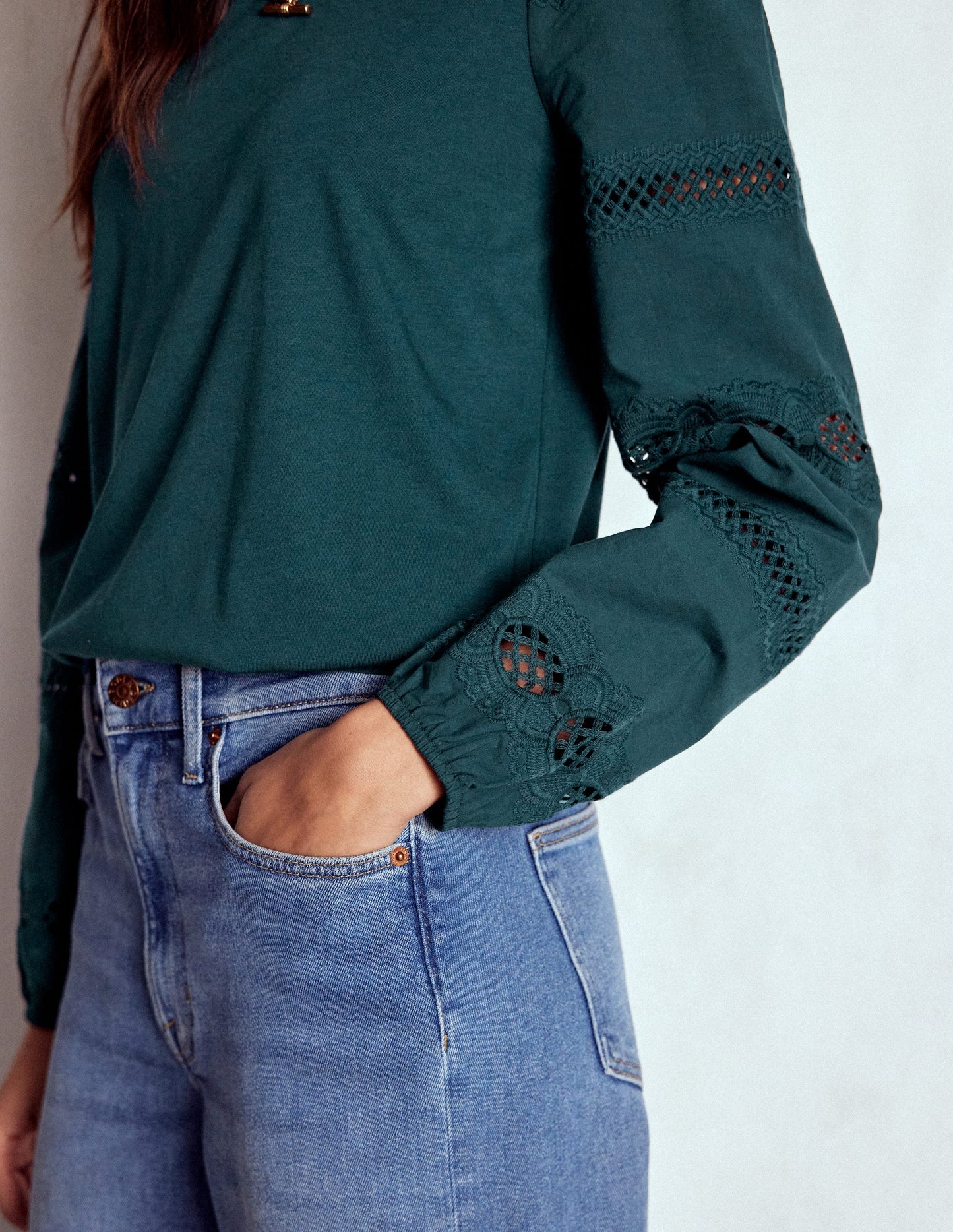 Millie Lace Mix Top-Midnight Teal