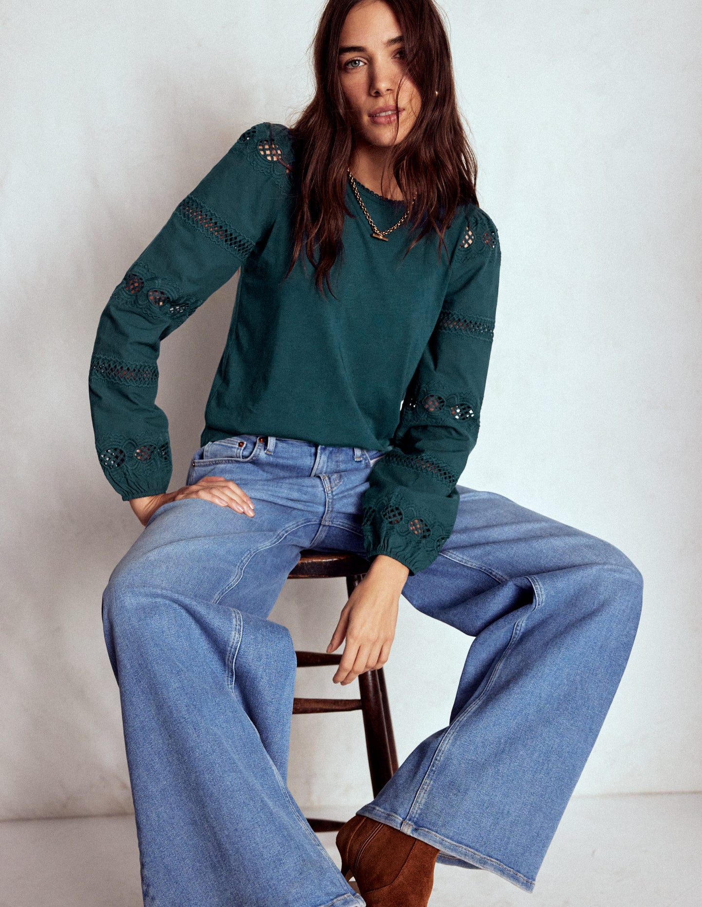 Millie Lace Mix Top-Midnight Teal