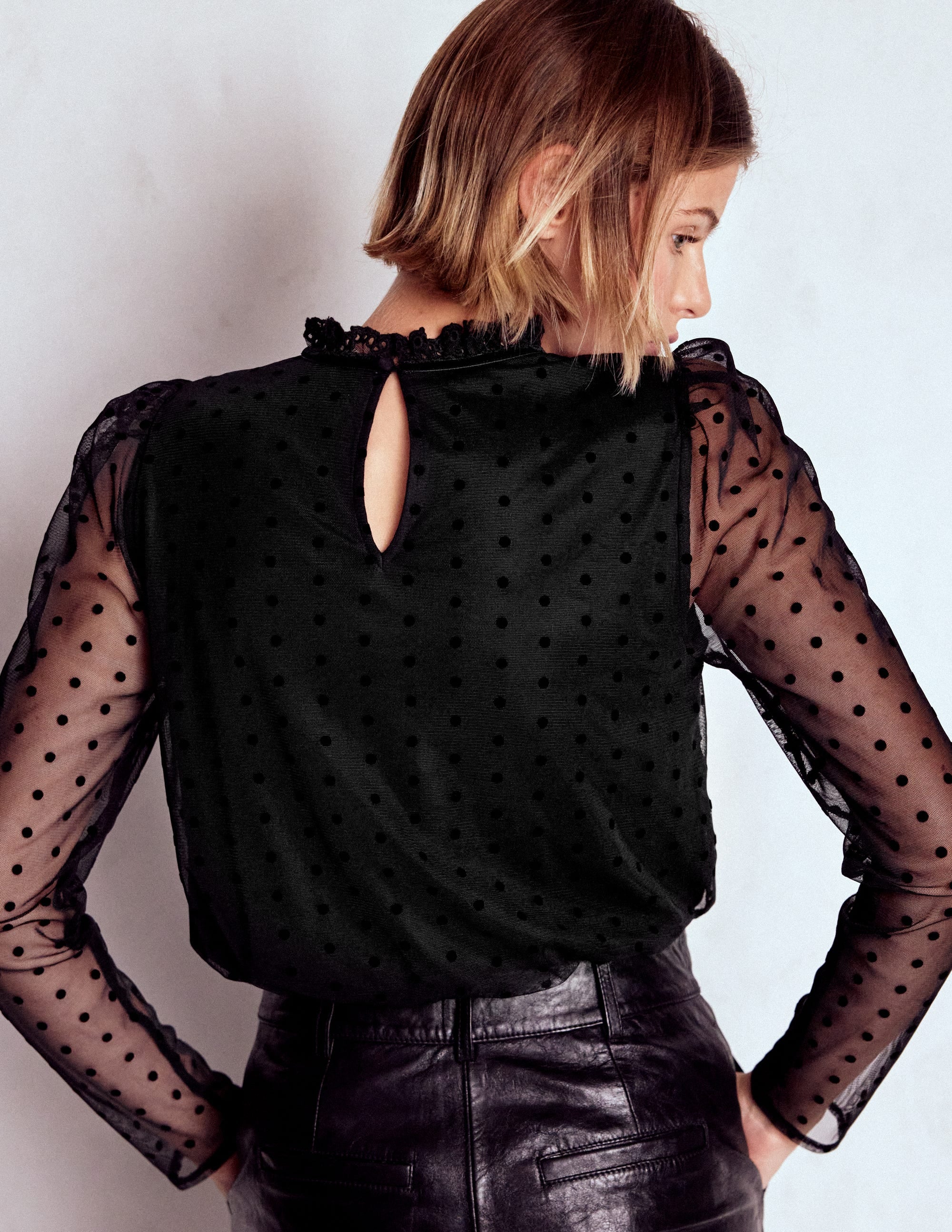 Tulle Yoke Embroidered Top-Black Spot - Image 3