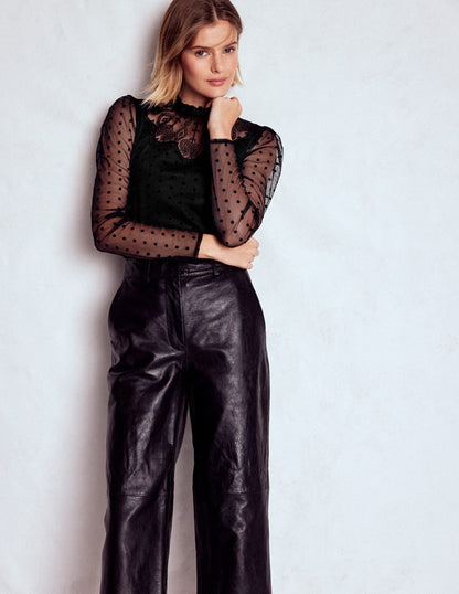 Tulle Yoke Embroidered Top-Black Spot-4