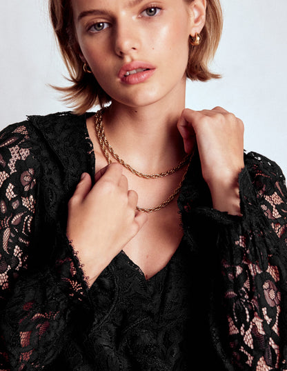 Ruffle Detail Lace Blouse-Black-2