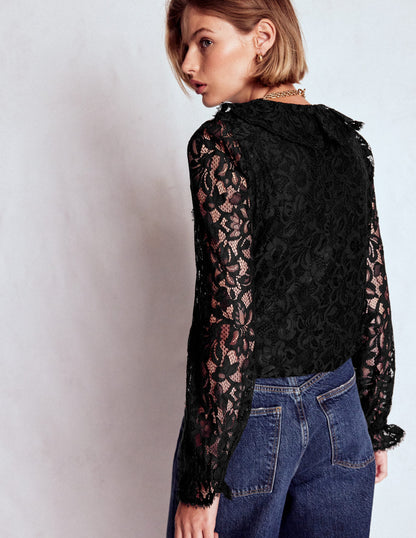 Ruffle Detail Lace Blouse-Black-3