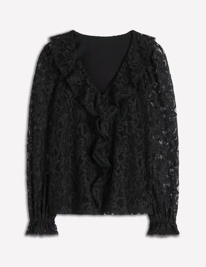 Ruffle Detail Lace Blouse-Black-6