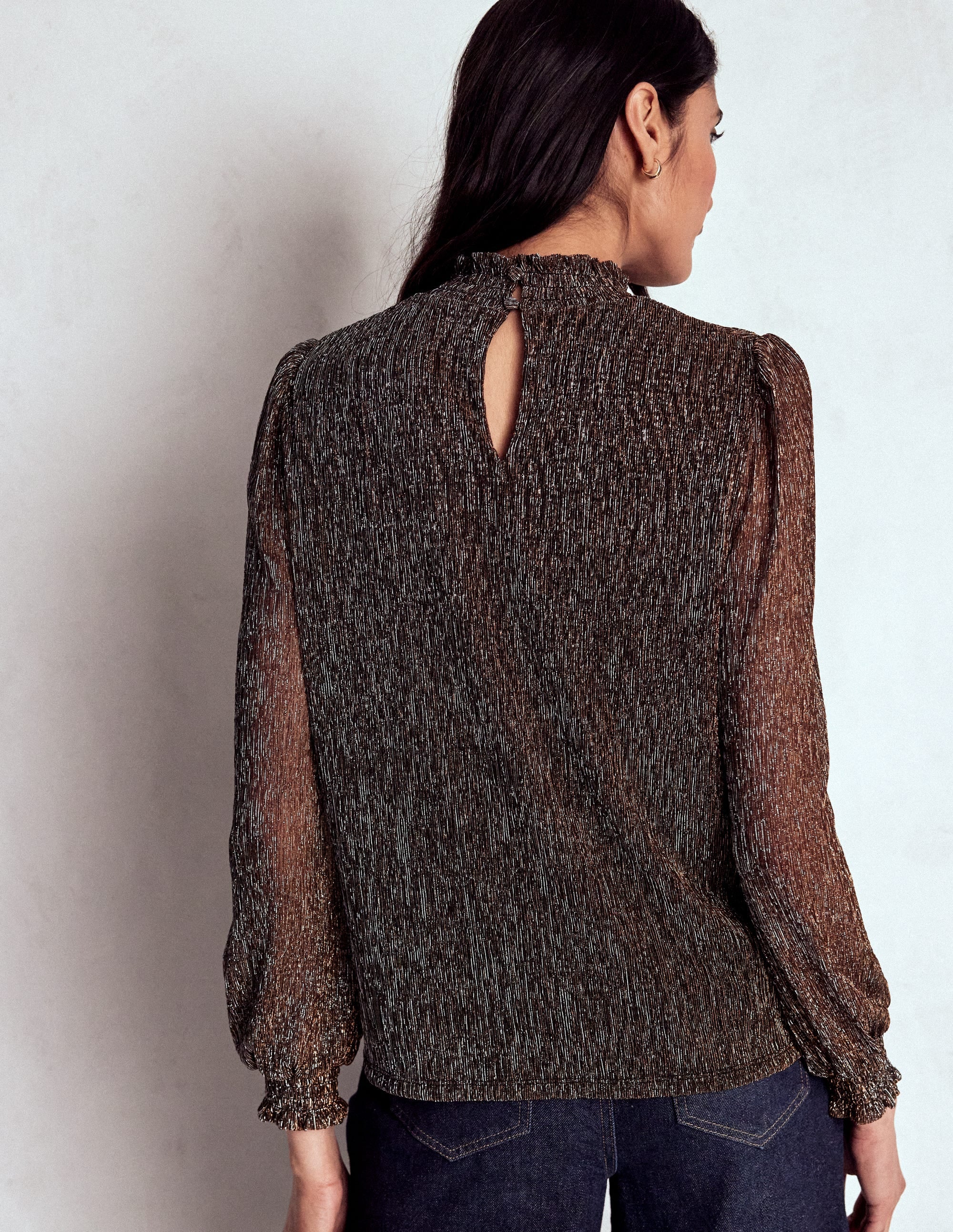 Smocked Neck Metallic Top-Metallic - Image 4