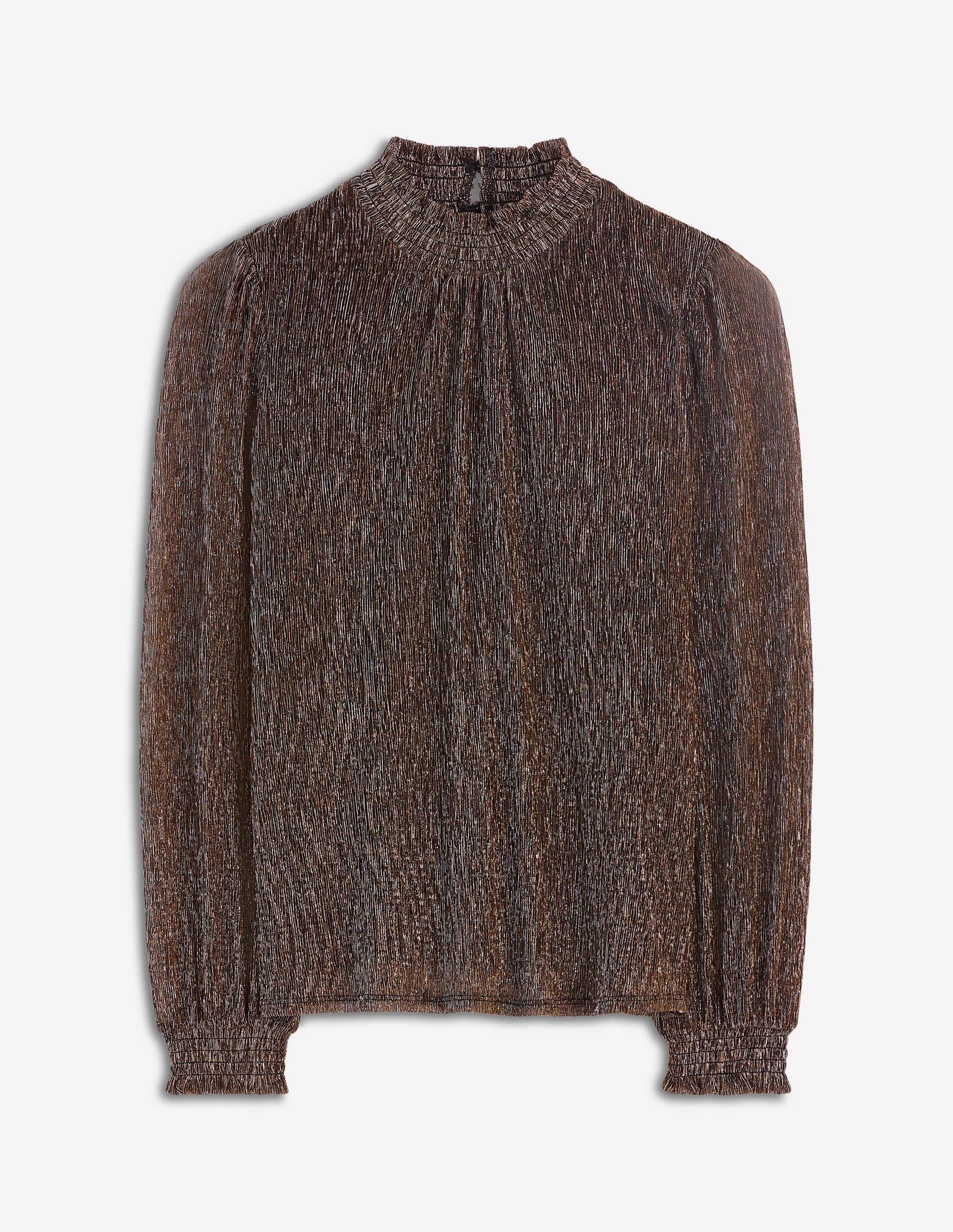 Smocked Neck Metallic Top-Metallic - Image 5