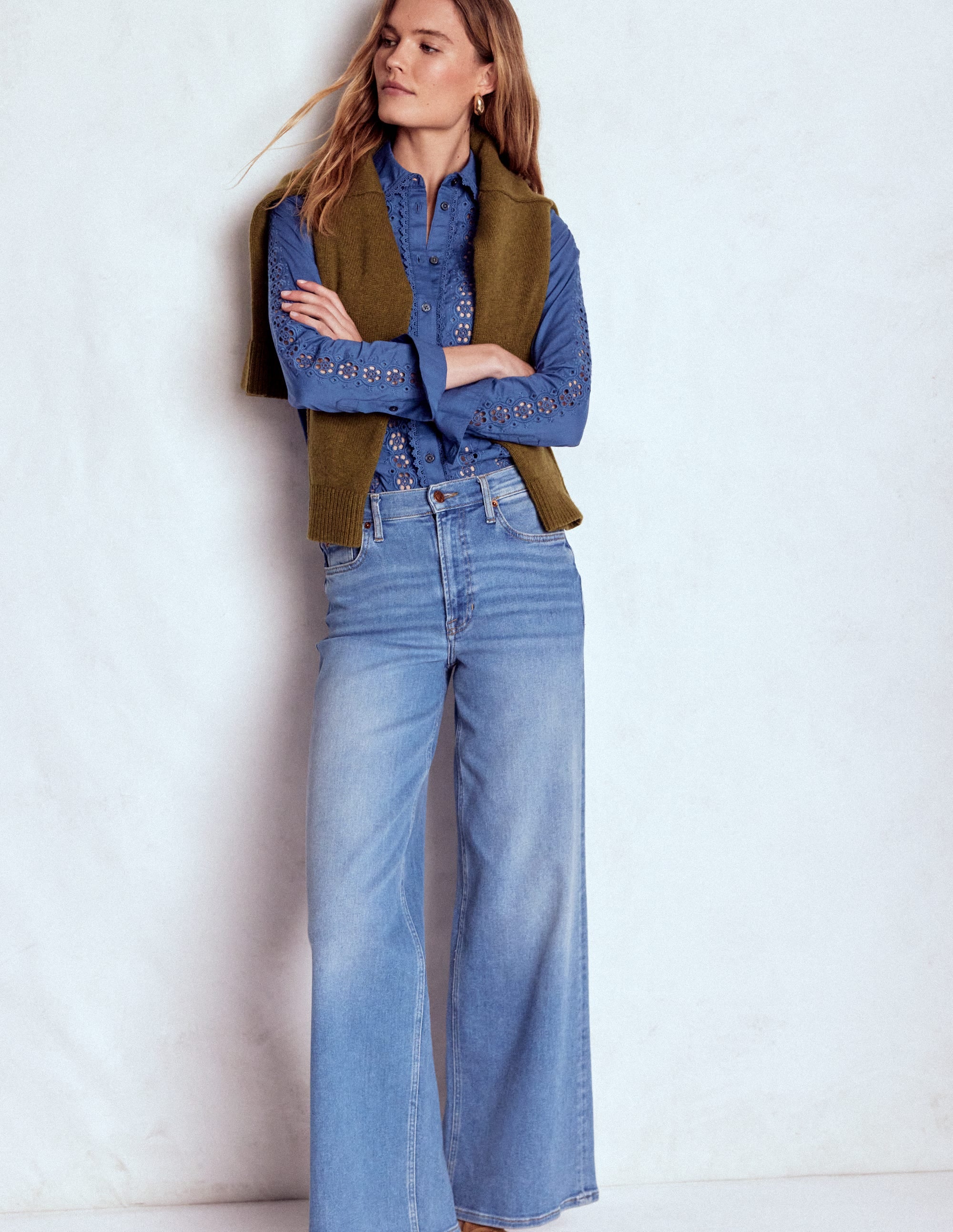 Sienna Broderie Detail Shirt-Denim Blue - Image 4