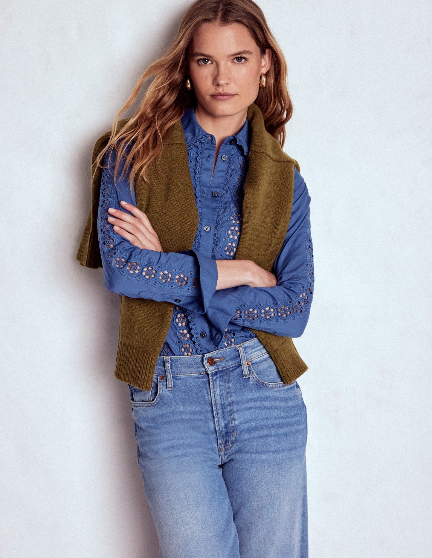 Sienna Broderie Detail Shirt-Denim Blue