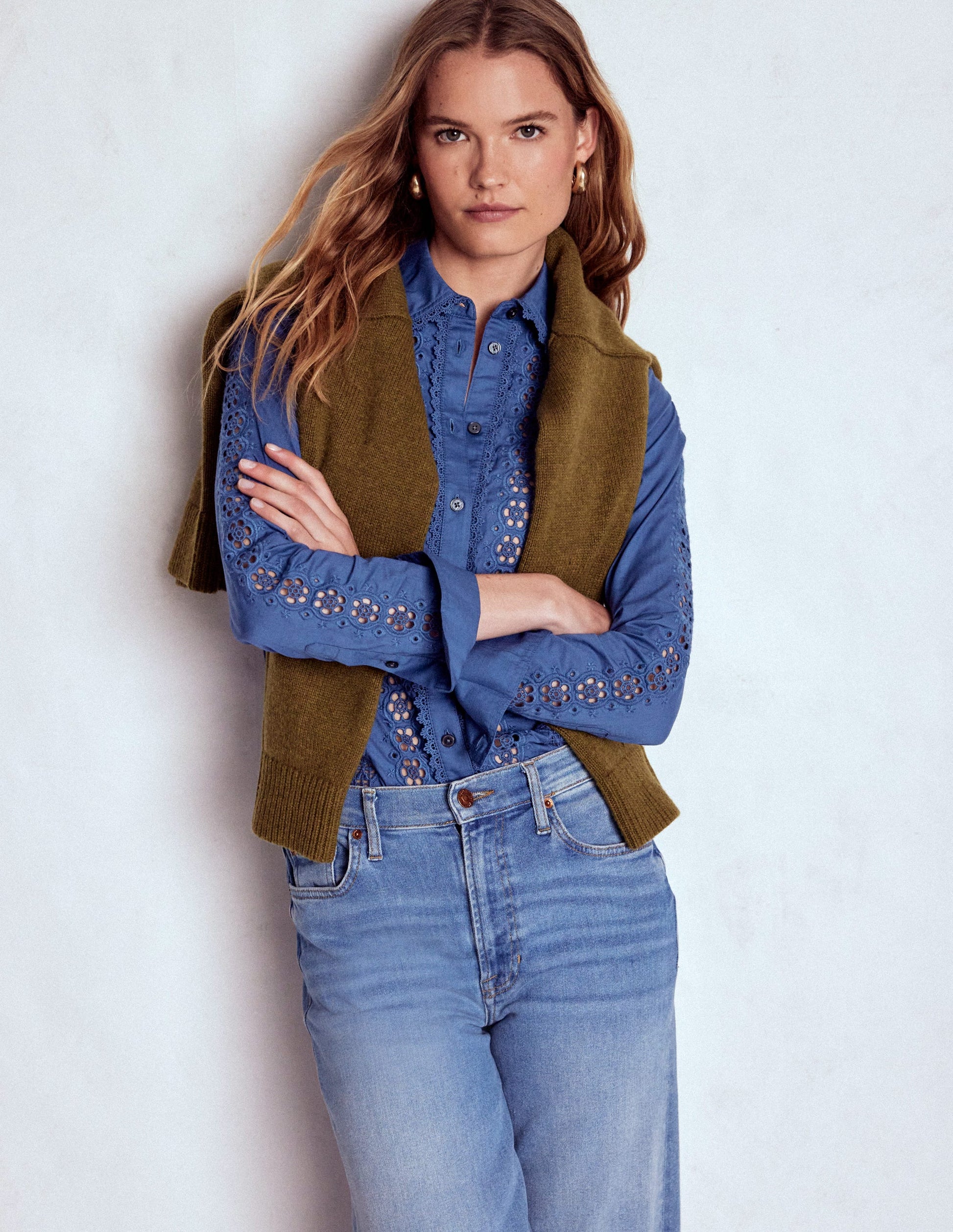 Sienna Broderie Detail Shirt-Denim Blue-5