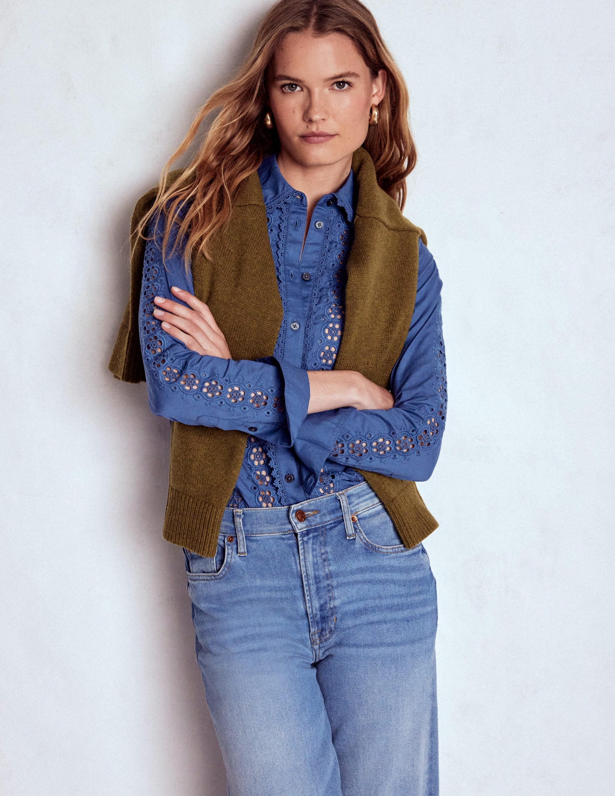 Sienna Broderie Detail Shirt-Denim Blue - Image 5