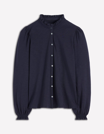 Effie Smocked Detail Shirt-Navy-5