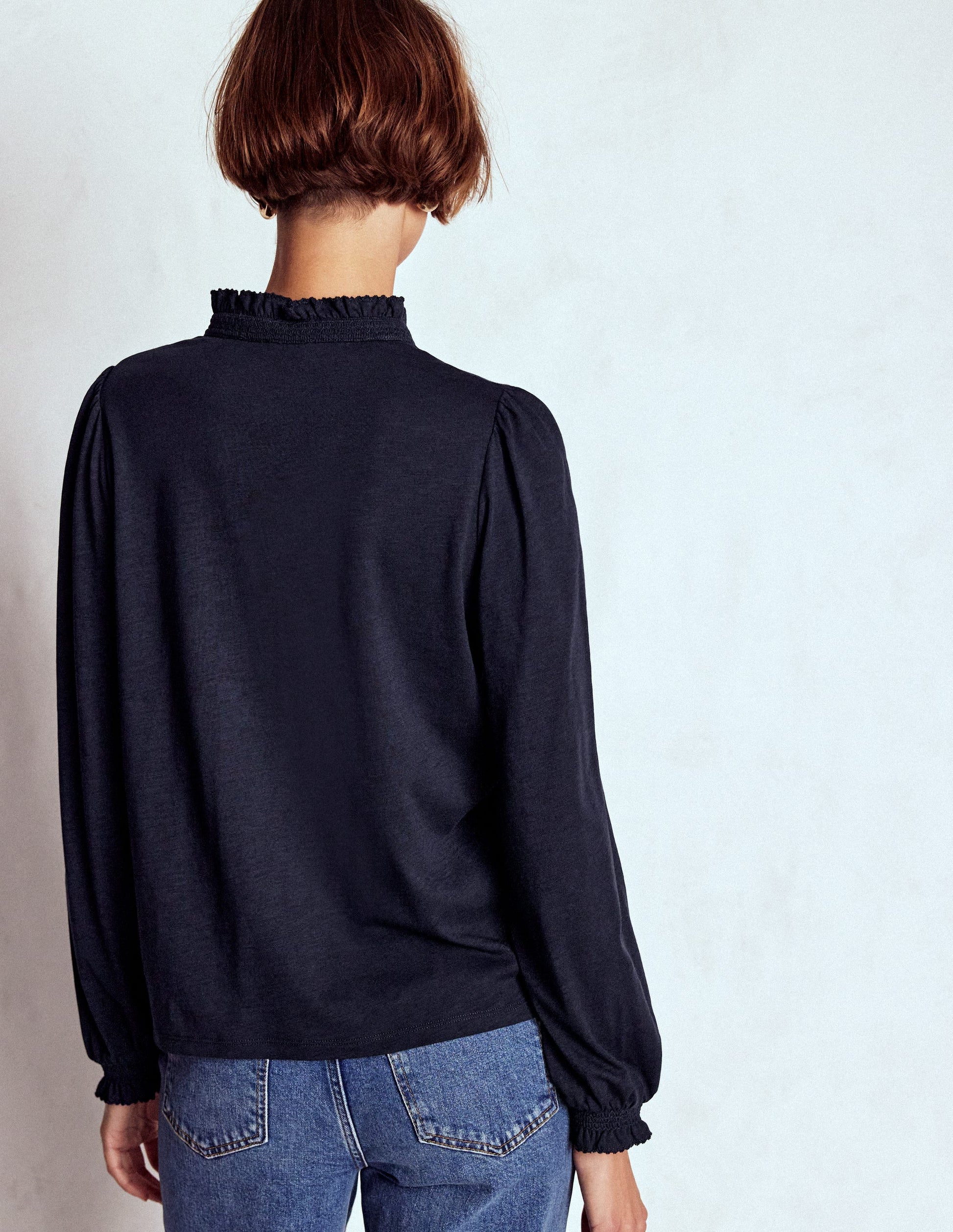 Effie Smocked Detail Shirt-Navy-3