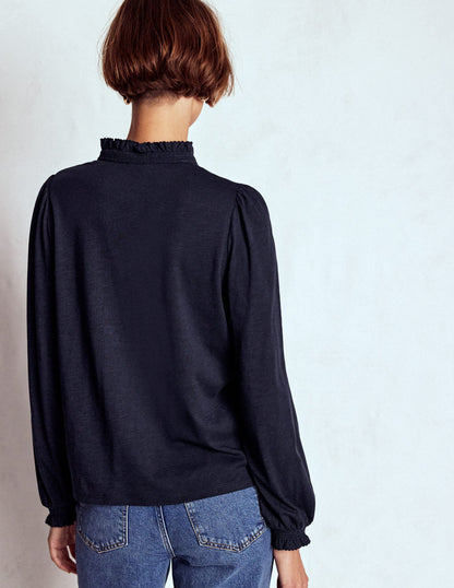 Effie Smocked Detail Shirt-Navy-3