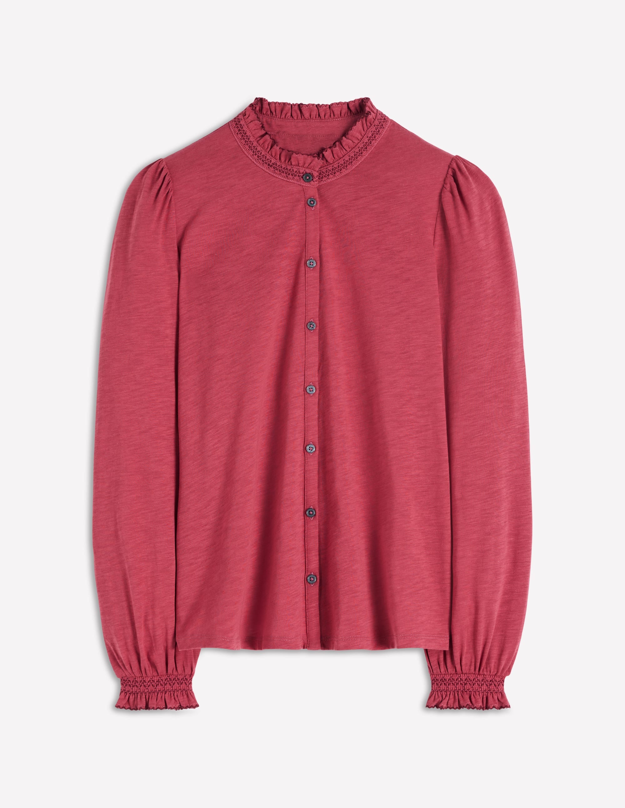 Effie Smocked Detail Shirt-Terracotta Red - Image 5