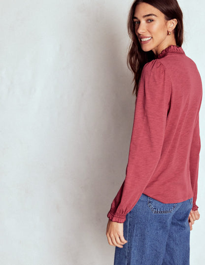 Effie Smocked Detail Shirt-Earth Red-3