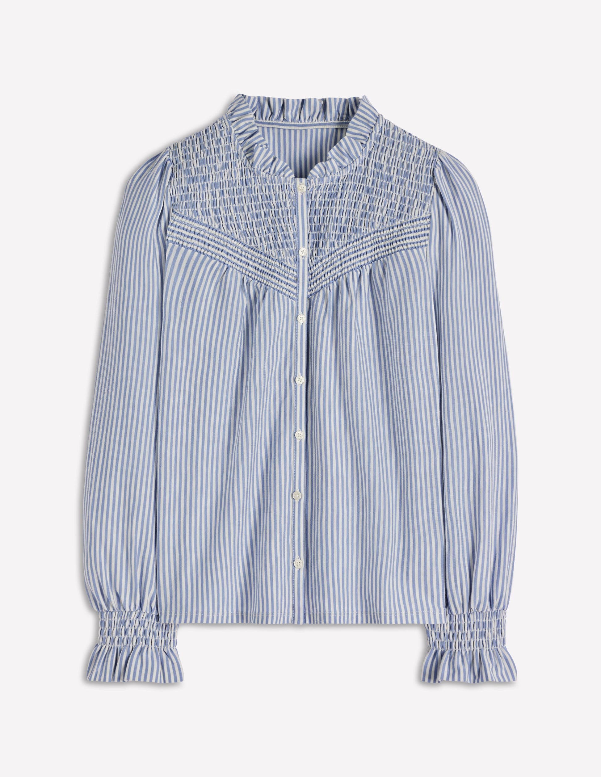 Smocked Yoke Jersey Shirt-Forever Blue and Ivory Stripe-6