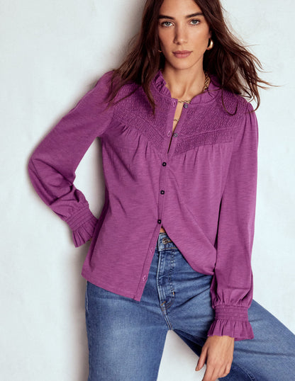 Smocked Yoke Jersey Shirt-Amethyst-1