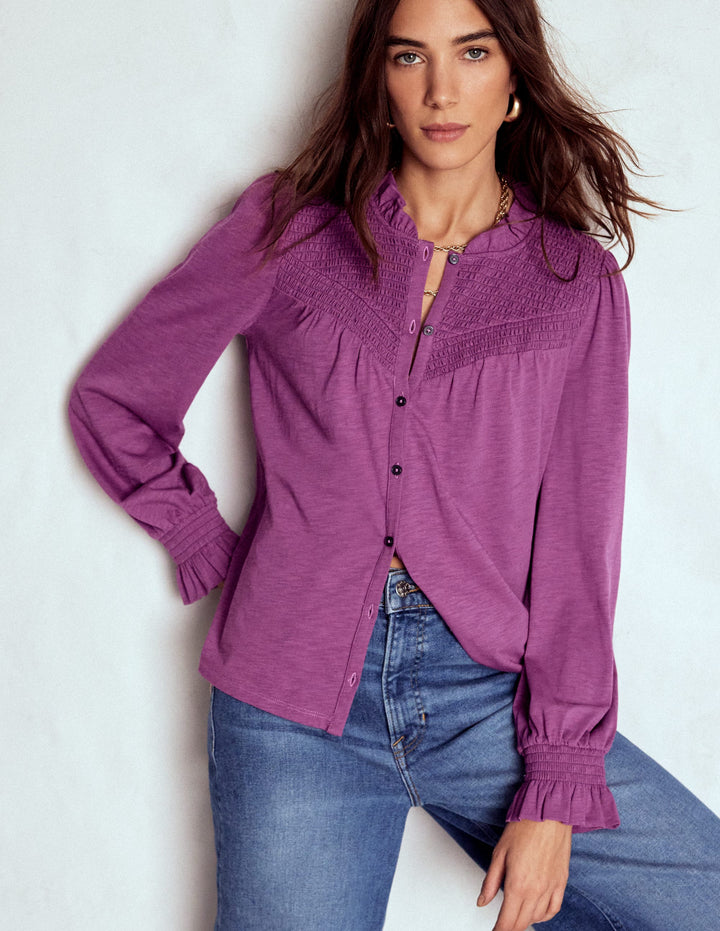 Smocked Yoke Jersey Shirt-Amethyst
