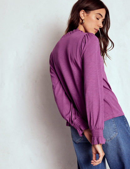 Smocked Yoke Jersey Shirt-Amethyst-3