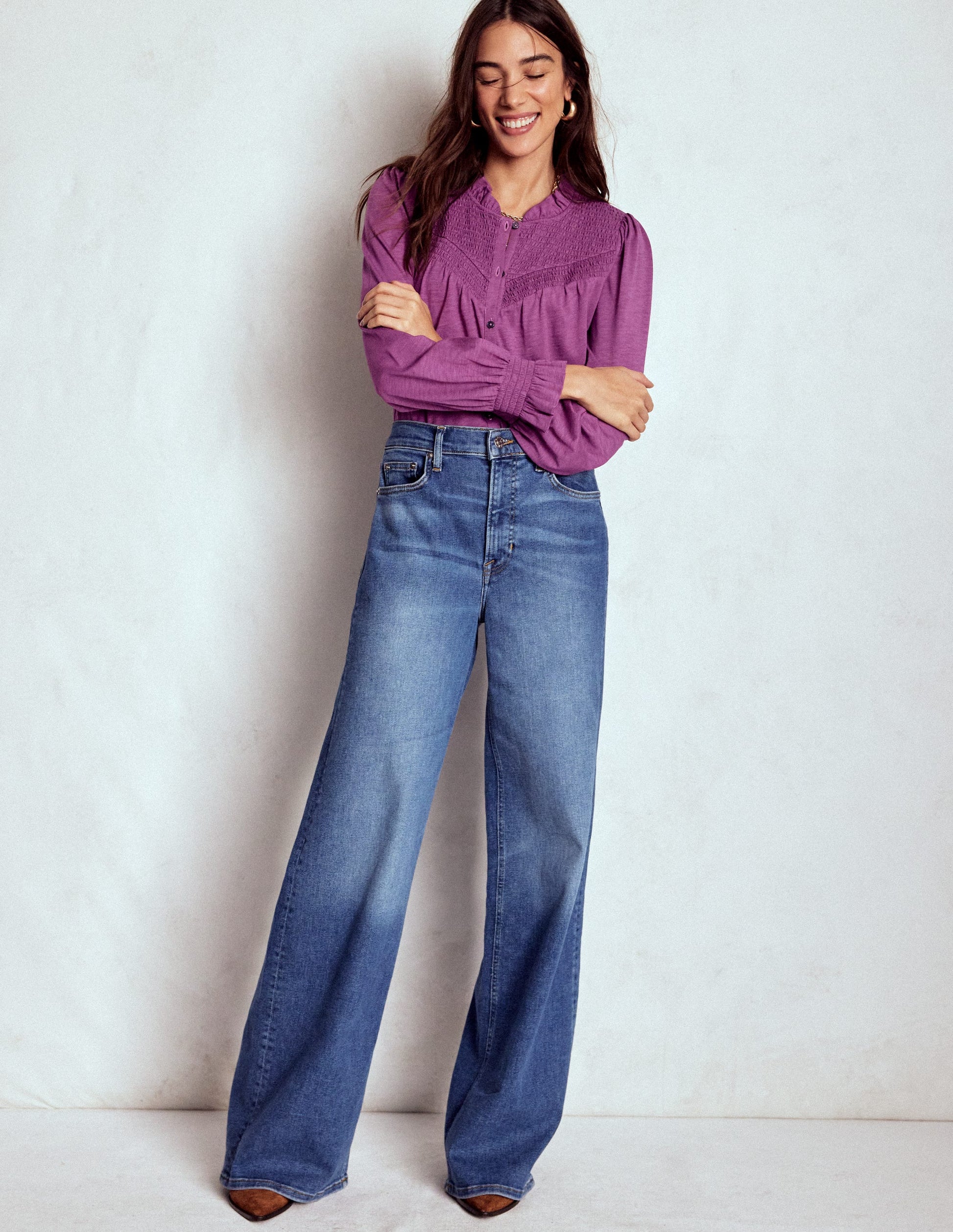 Smocked Yoke Jersey Shirt-Amethyst-4
