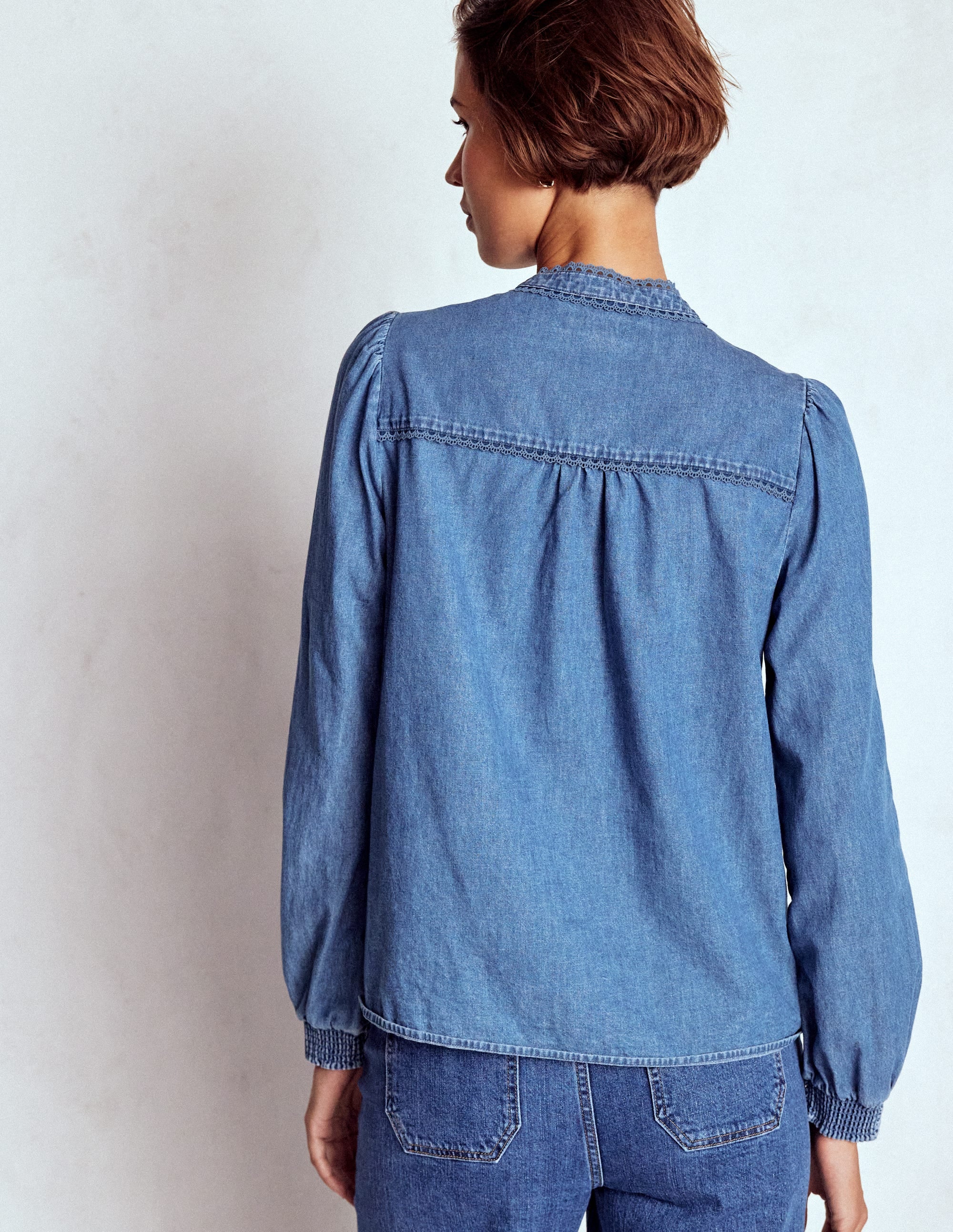 Rhea Trim Insert Denim Top-Light Vintage - Image 3