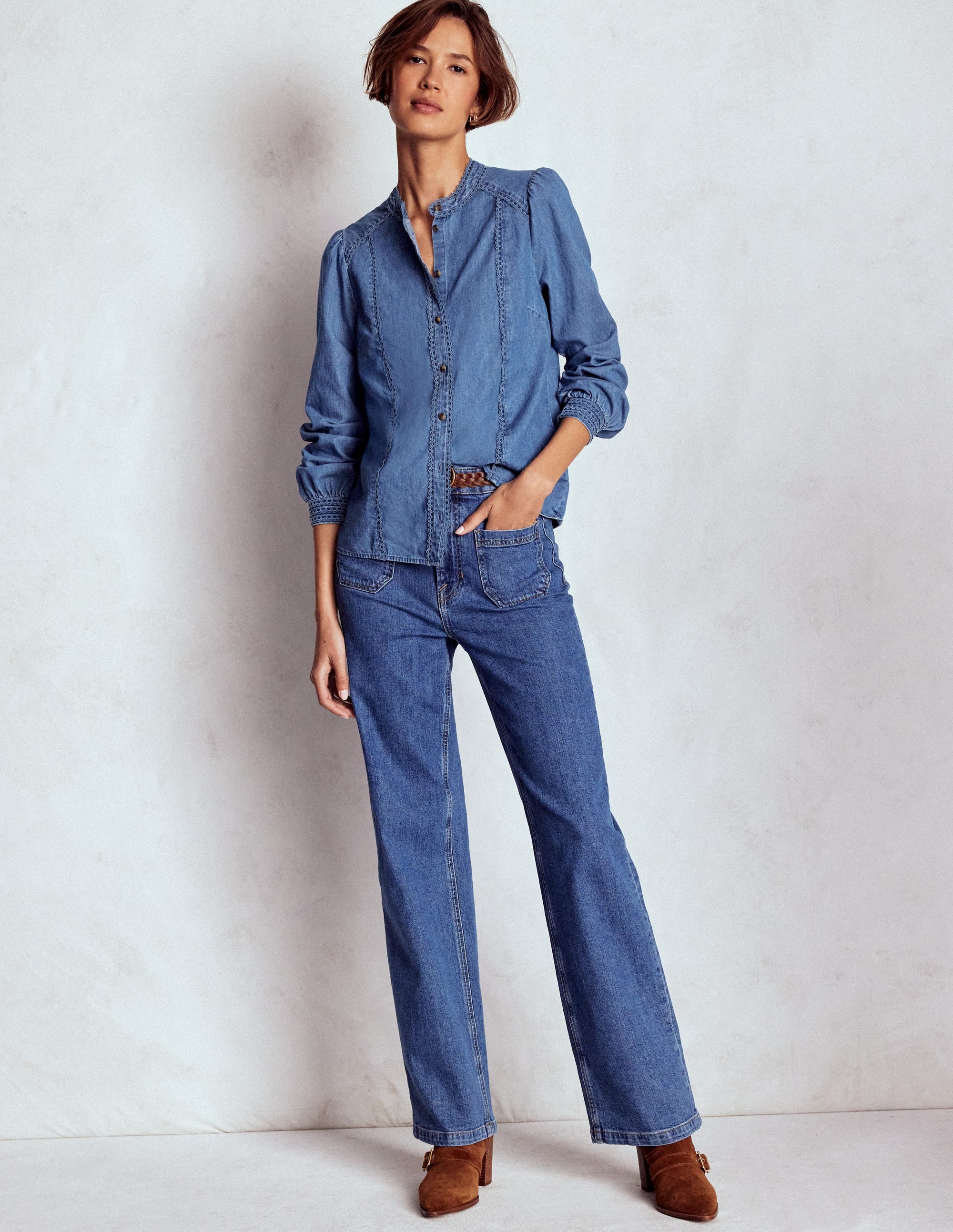 Rhea Trim Insert Denim Top-Light Vintage - Image 4