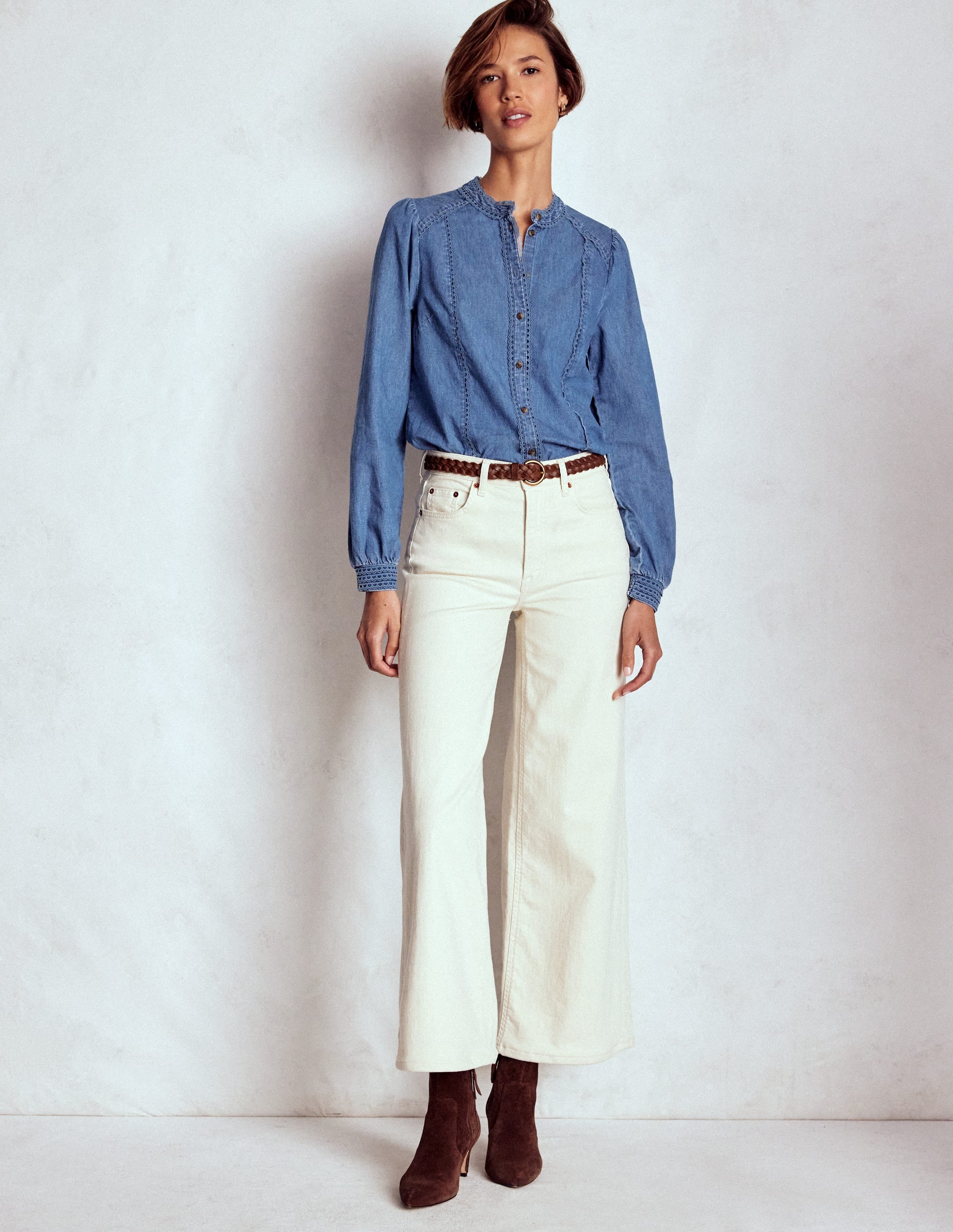 Rhea Trim Insert Denim Top-Light Vintage - Image 5