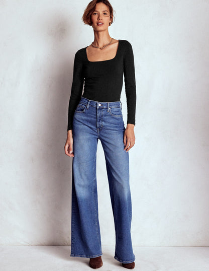 Double Layer Square Neck Top-Black-4