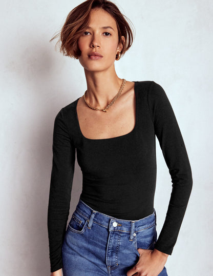Double Layer Square Neck Top-Black-5