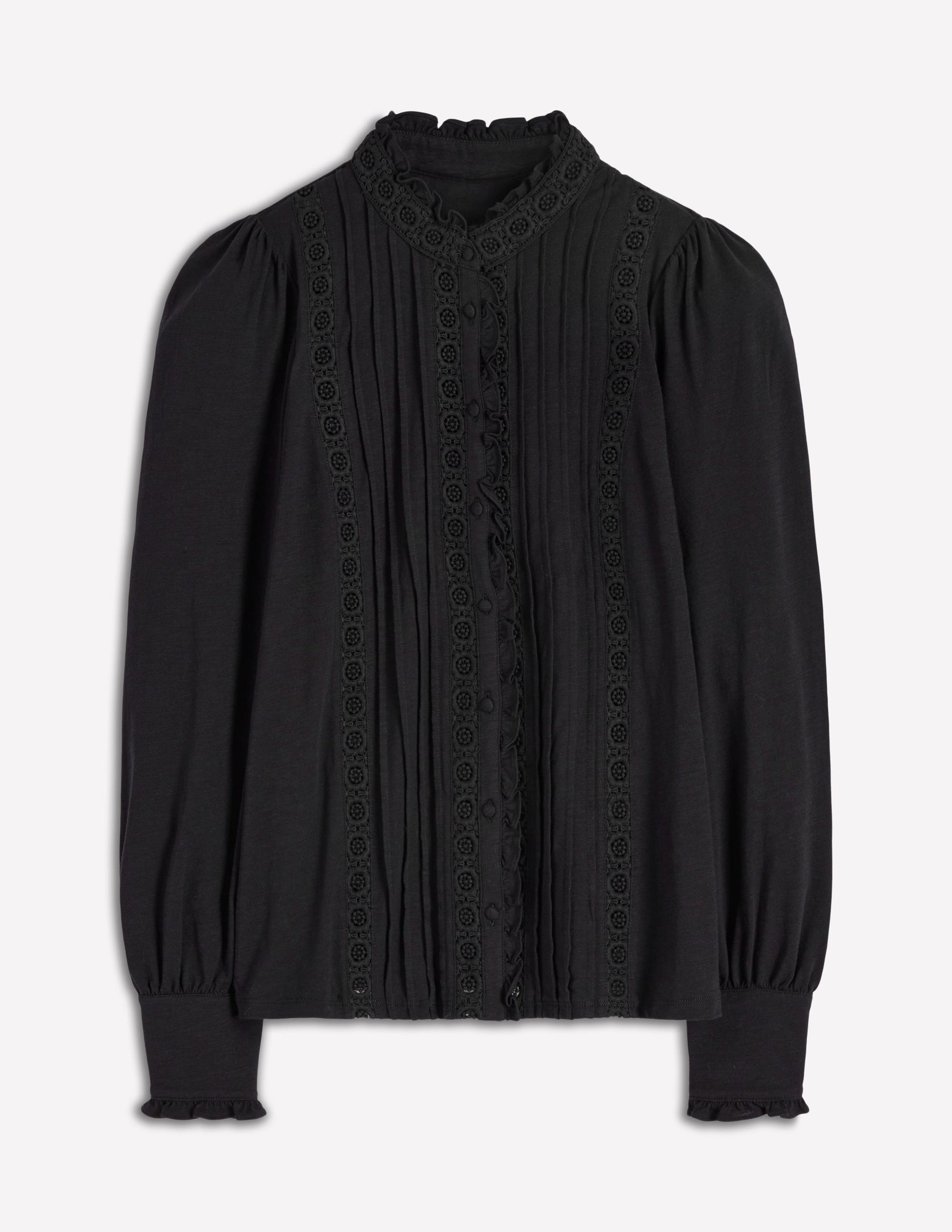 Lace Detail Jersey Shirt-Black-5