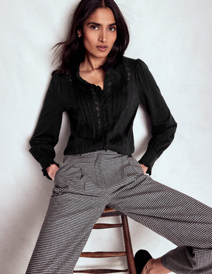 Lace Detail Jersey Shirt-Black-1