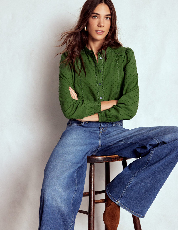 Rhea Cotton Dobby Top-Promenade Green