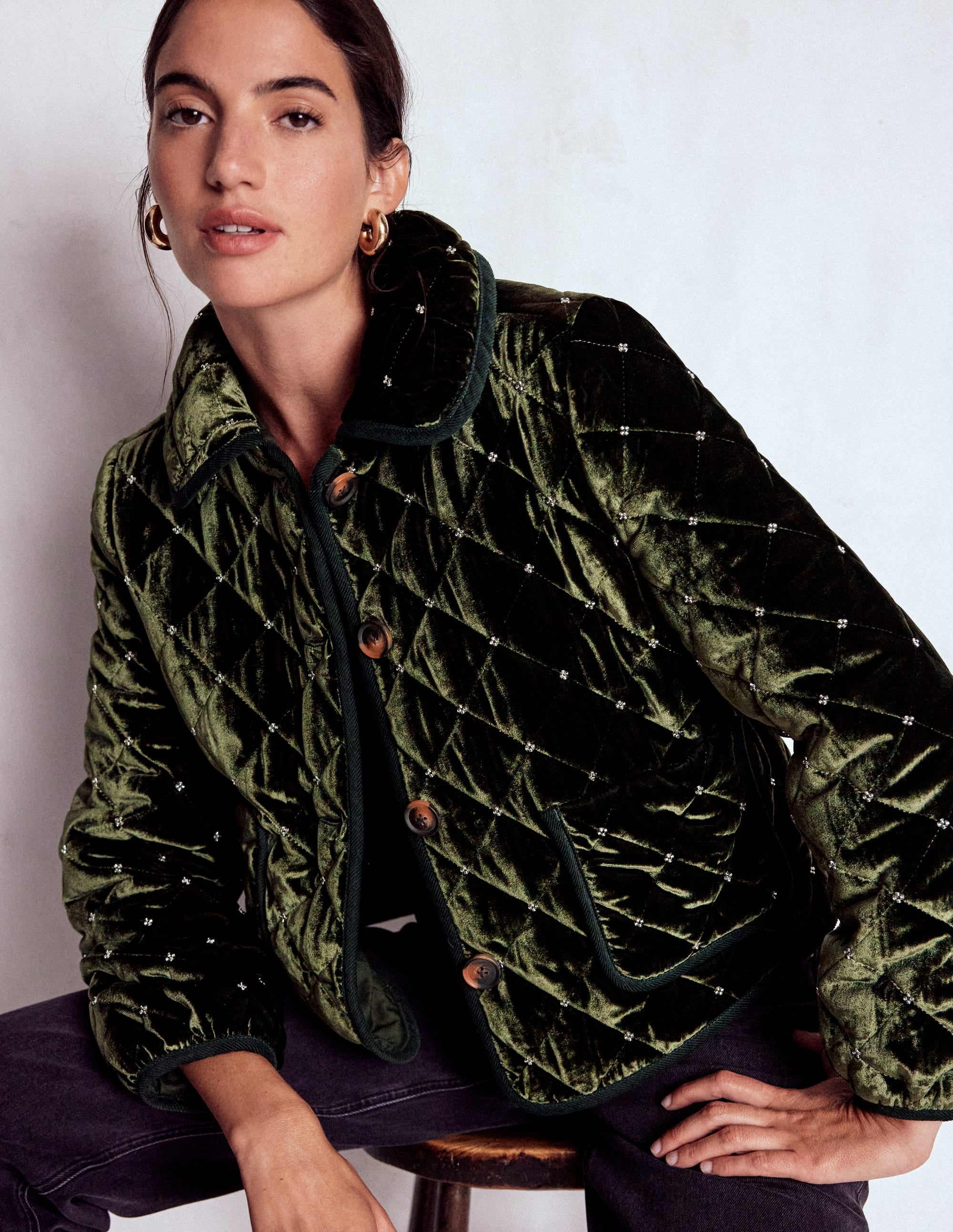 Fitzrovia Quilted Jacket-Kale Leaf, Beads - Image 1