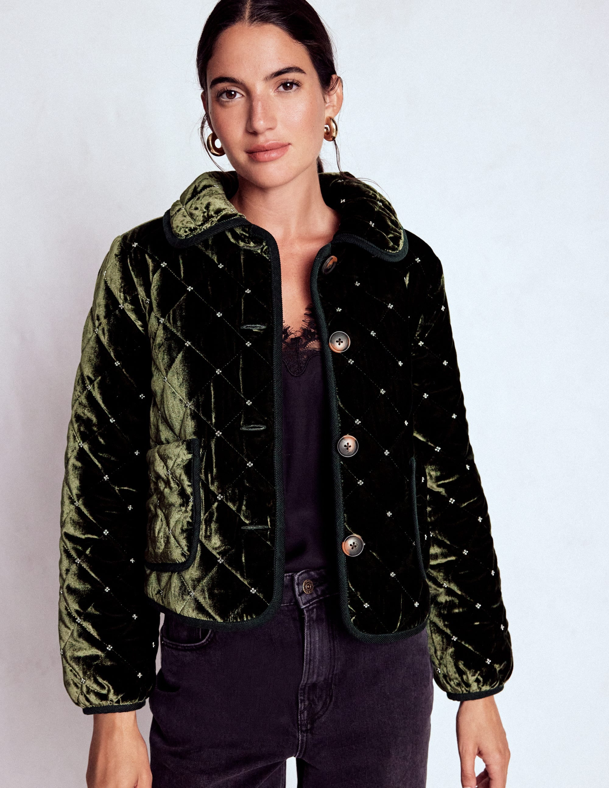 Fitzrovia Quilted Jacket-Kale Leaf, Beads - Image 4