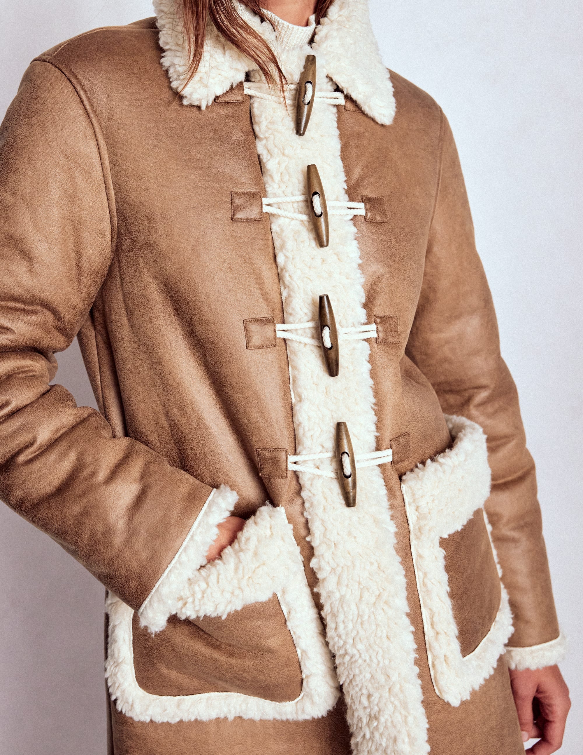 Borg Duffle Coat-Camel, Natural Borg - Image 2