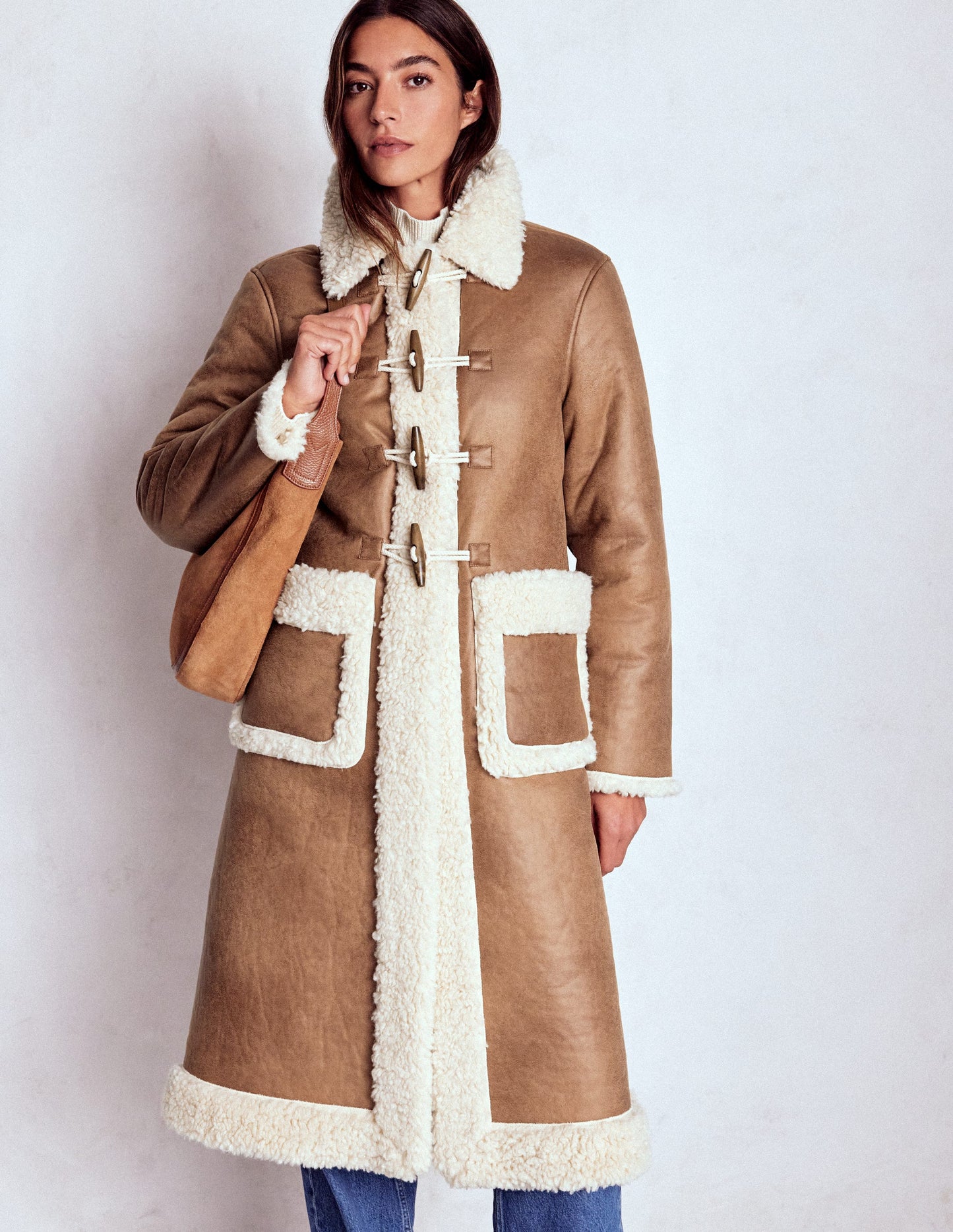 Borg Duffle Coat-Camel, Natural Borg
