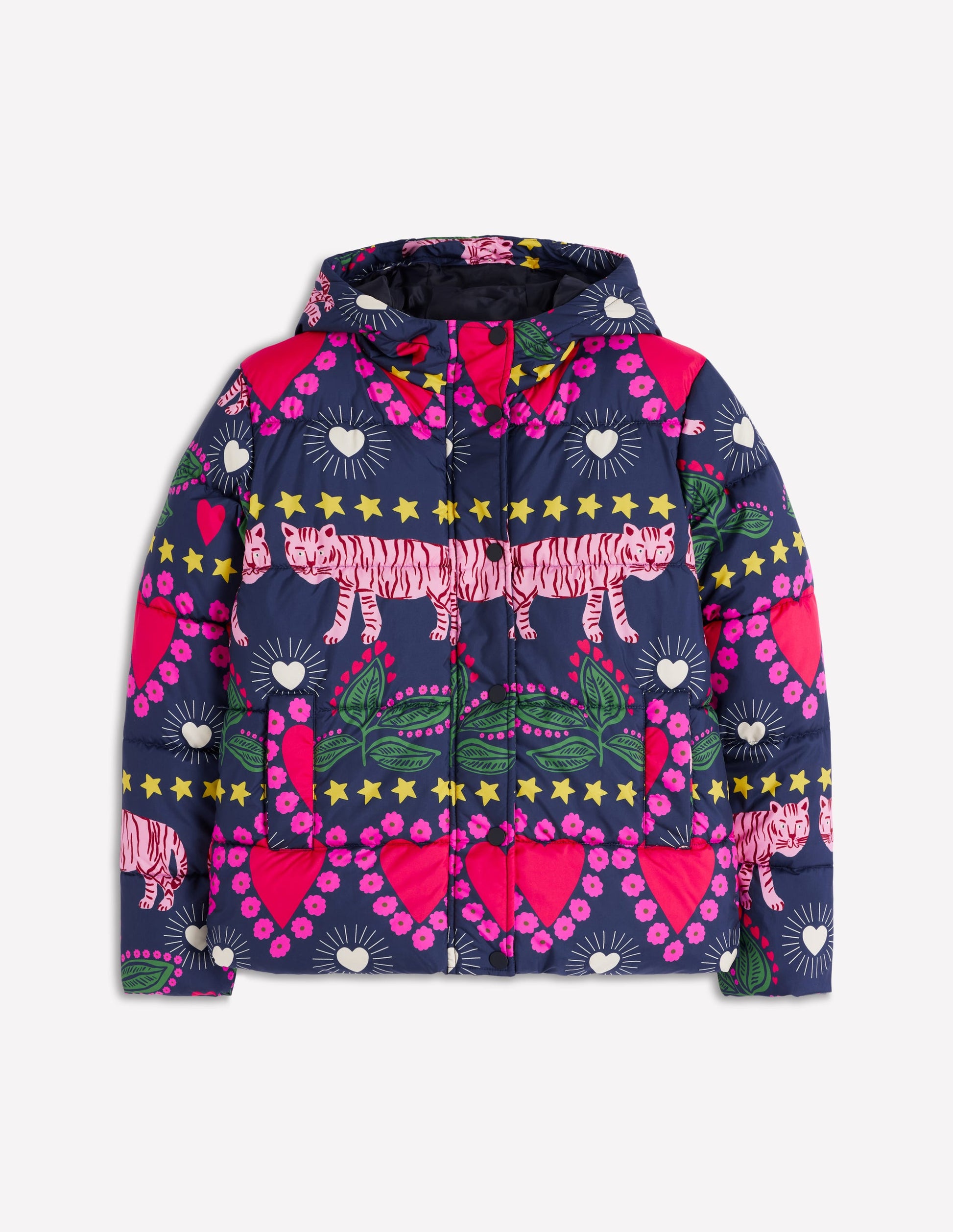 Padded Puffer Coat-French Navy, Embellished Tiger-7