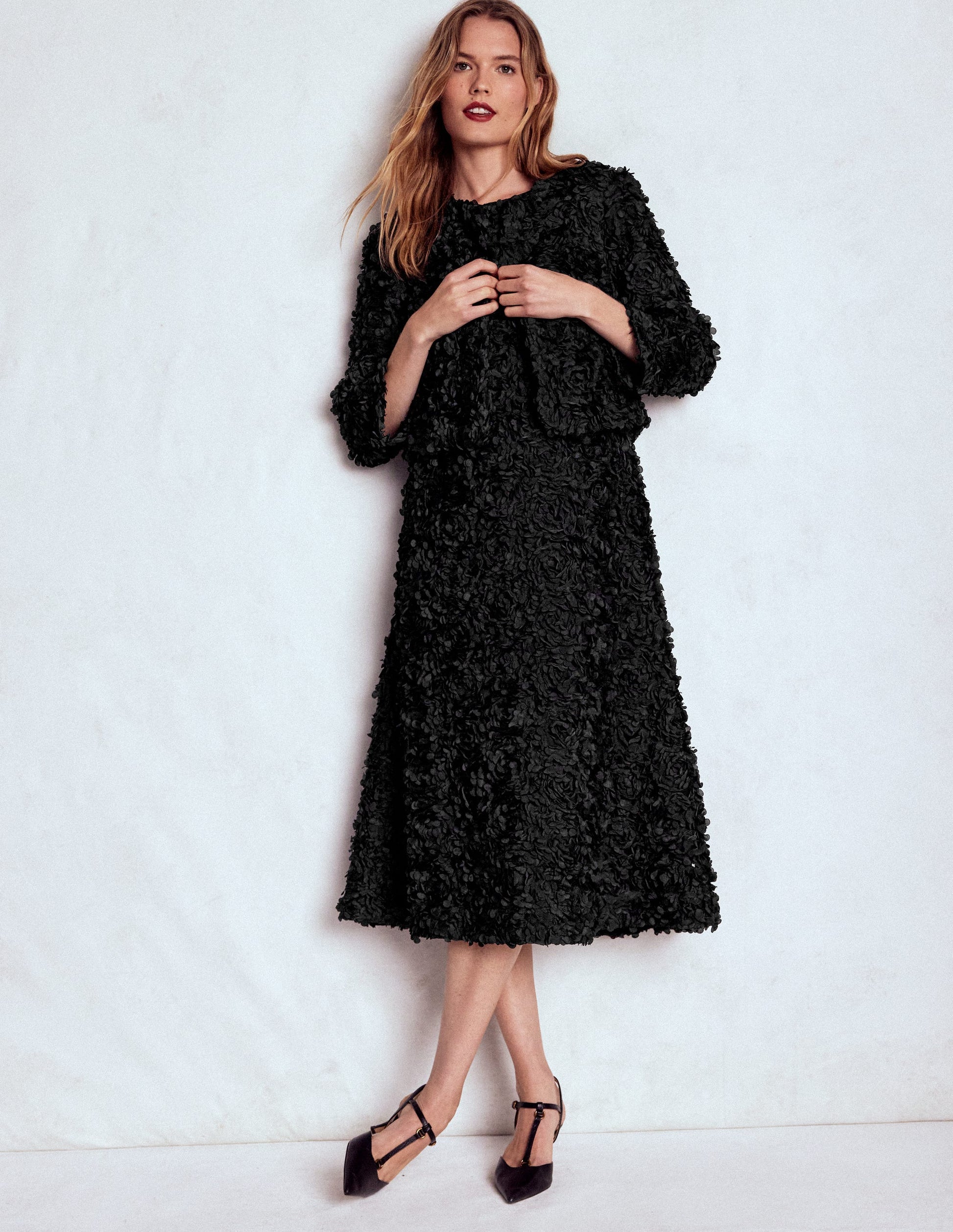 Petal Textured Cropped Jacket-Black, Petal Tulle-1