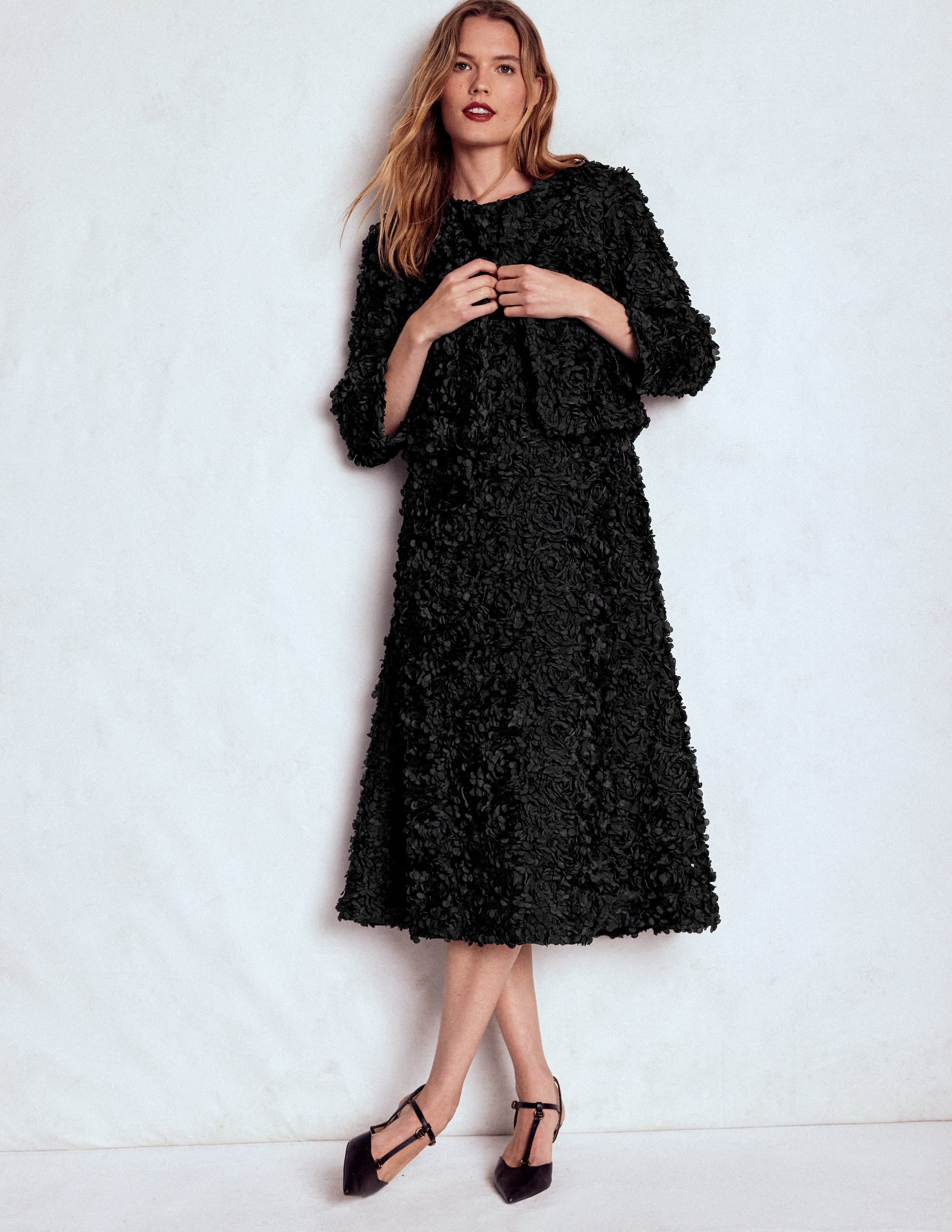 Petal Textured Cropped Jacket-Black, Petal Tulle - Image 2