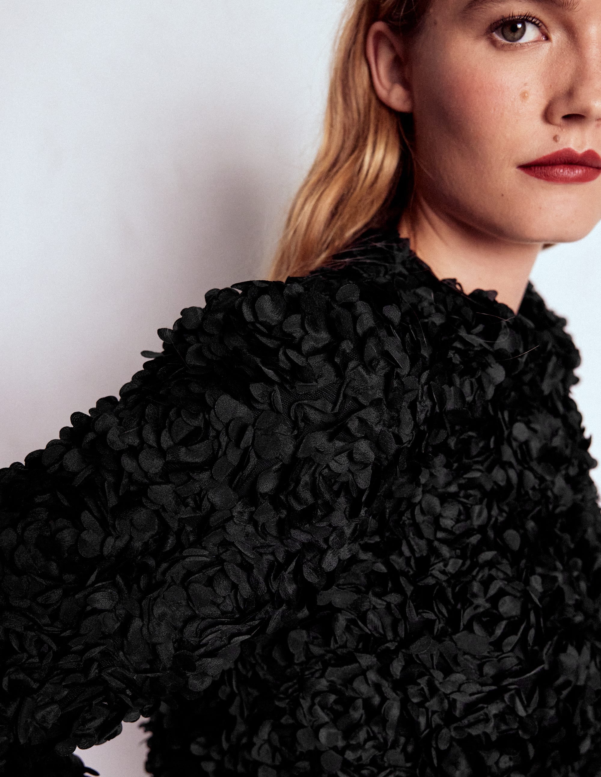 Petal Textured Cropped Jacket-Black, Petal Tulle - Image 3